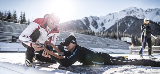 Shooting lying down in the biathlon stadium | © Manuel Kottersteger